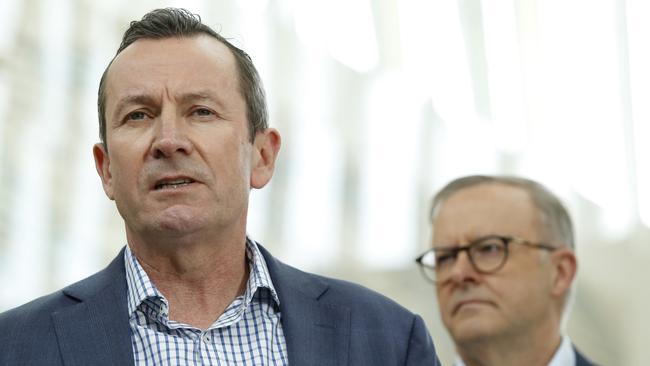 WA Premier Mark McGowan in Perth with Anthony Albanese. Picture: NCA NewsWire/Philip Gostelow