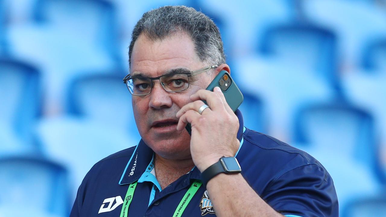 GOLD COAST, AUSTRALIA - MARCH 22: Head of Performance and Culture at Titans, Mal Meninga looks on during the round 2 NRL match between the Gold Coast Titans and the Parramatta Eels at Cbus Super Stadium on March 22, 2020 in Gold Coast, Australia. (Photo by Chris Hyde/Getty Images)