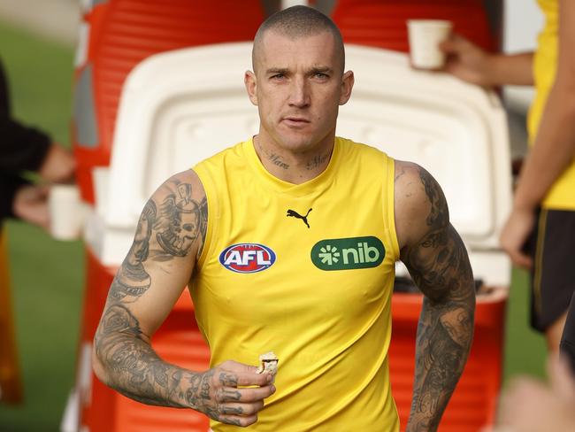 MELBOURNE, AUSTRALIA - APRIL 05: Dustin Martin of the Tigers is seen during a Richmond Tigers AFL training session at Punt Road Oval on April 05, 2024 in Melbourne, Australia. (Photo by Darrian Traynor/Getty Images)