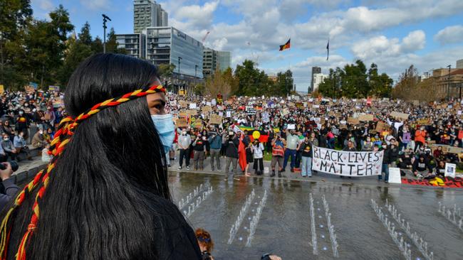 The Black Lives Matter protest in Victoria Square, Adelaide, on June 6. A similar rally is planned again for next weekend. Picture: Brenton Edwards