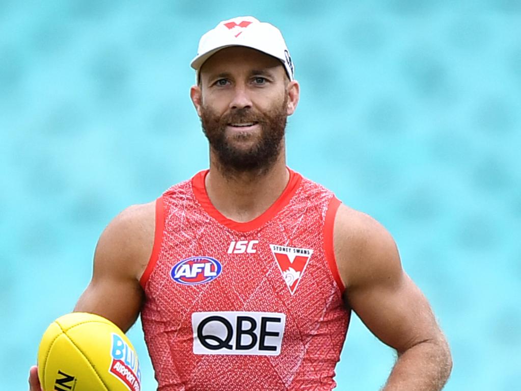 Jarrad McVeigh of the Sydney Swans during a training session at the SCG in Sydney, Thursday, March 21, 2019. (AAP Image/Joel Carrett) NO ARCHIVING