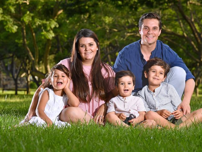 Parents Julianna Borda and Juan Luengas with kids Paulina age 5, Agustin age 2 and Jeronimo Luengas age 6 have moved to Queensland from Perth. Pic, John Gass