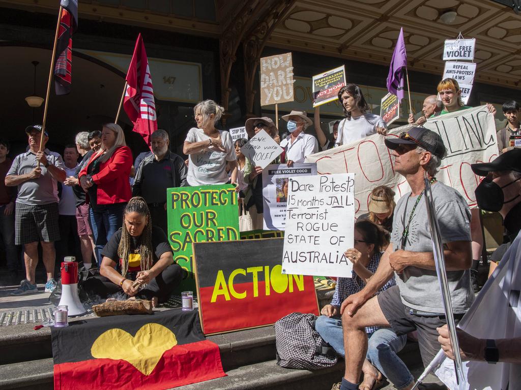 Protesters were fighting Coco’s sentence to prison. Picture: NCA NewsWire /Simon Bullard