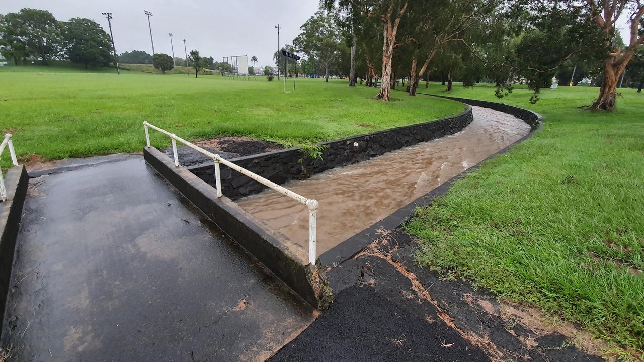 Rain continues to fall across the region as drains in Lismore start to fill.