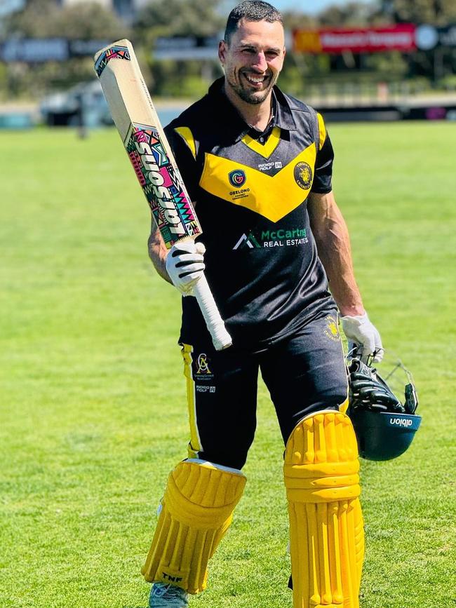 Tristan Kassis made his first century for new club Torquay against Geelong City. Picture: Torquay Cricket Club.