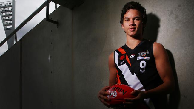 Daniel Rioli poses at the AFL draft combine in 2015. Picture: Getty Images