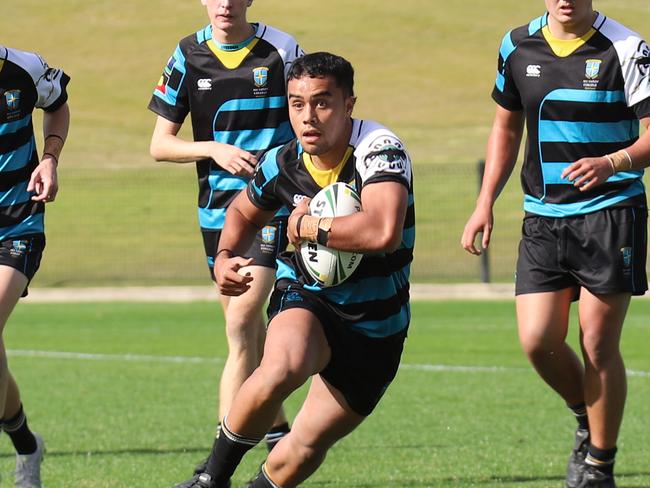 ***MUST CREDIT*** All Saints Maitland on the charge during their NRL Schoolboy Cup Round 2 clash against Farrer MAHS. Credit: Steve Montgomery.