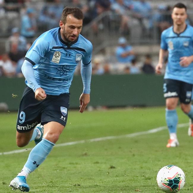 Adam Le Fondre kicks the ball during the match. Picture: AAP