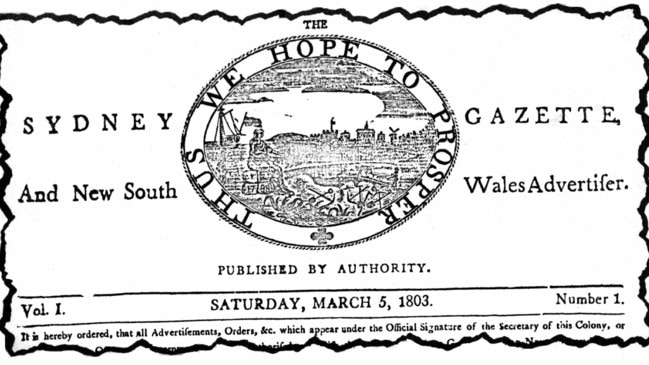 Masthead of the first edition of The Sydney Gazette, March 5, 1803.