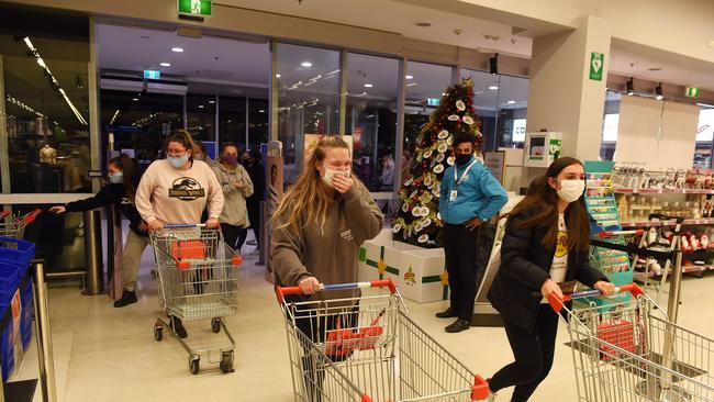 Croydon housemates Melissa Cook and Marie Denetsos queued up at 6pm to be some of the first keen shoppers let through the door at Kmart Burwood, Melbourne. Picture: Josie Hayden