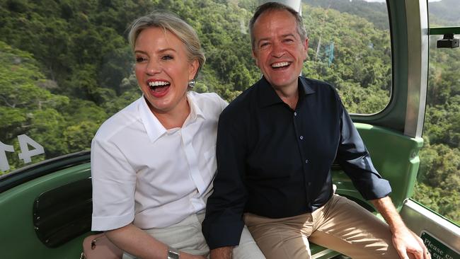 Bill Shorten and his wife Chloe riding on the Skyrail in Cairns. Picture: Kym Smith