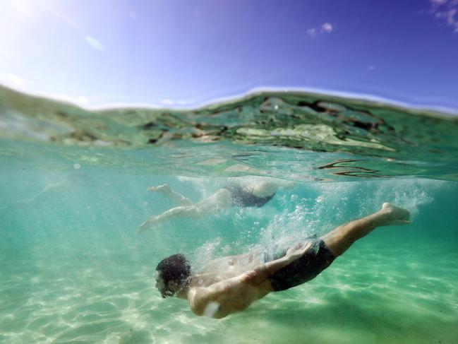 Pictured are swimmers at Bronte Beach ocean pool in Sydney.Water clarity is very good across Sydney at the moment.Picture: Richard Dobson