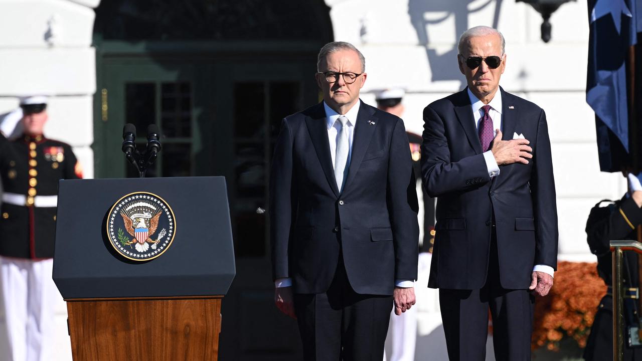 Mr Albanese was welcomed with an official arrival ceremony at the South Lawn of the White House. Photo: SAUL LOEB / AFP