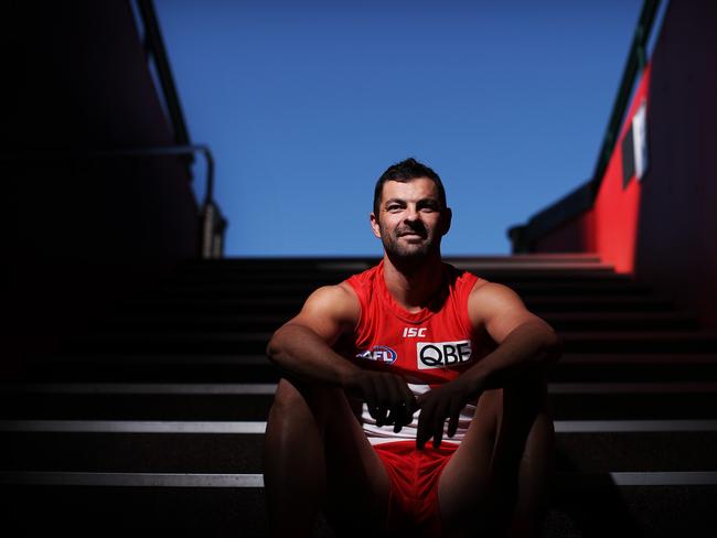 Sydney Swans defender Heath Grundy will this week go past Brett Kirk’s club record for the most games played by a former rookie. Picture. Phil Hillyard