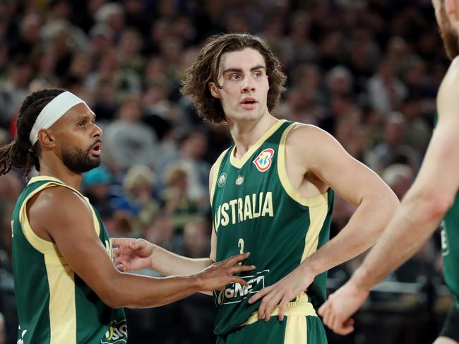 Patty Mills and Josh Giddey will come together at Boomers training camp in June. Picture: Kelly Defina/Getty Images