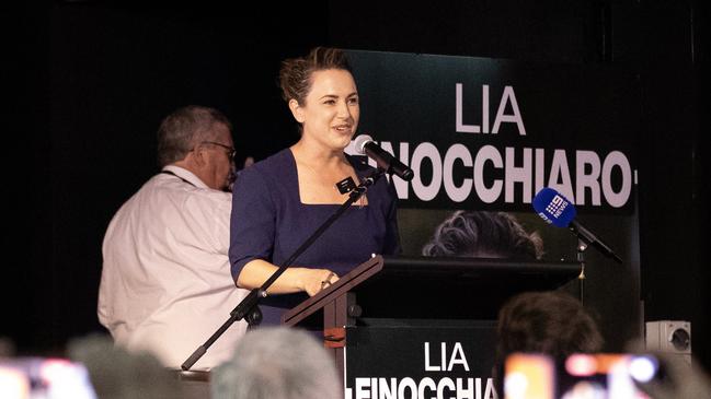 Lia Finocchario gives her victory speech at the Country Liberal Party election function after winning the NT elections.Picture: Liam Mendes