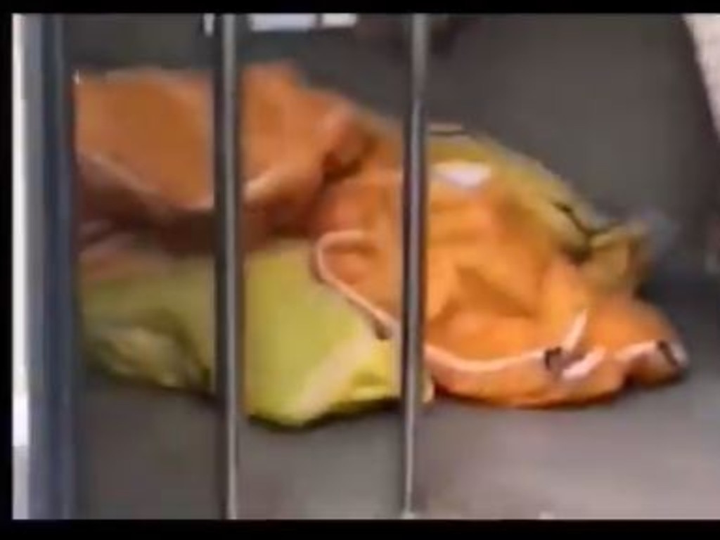 A still from a secretly filmed video purportedly showing body bags in the corridors of Wuhan Fifth Hospital. Picture: Radio Free China