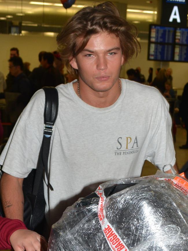 Australian model Jordan Barrett arrives in Sydney. Picture: DIIMEX