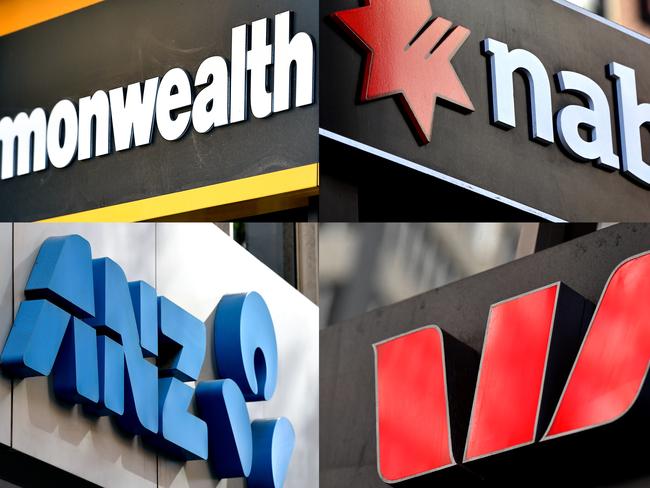 A composite image of signage of Australia's 'big four' banks ANZ, Westpac, the Commonwealth Bank (CBA) and the National Australia Bank (NAB) signage in Sydney, Saturday, May 5, 2018. (AAP Image/Joel Carrett) NO ARCHIVING