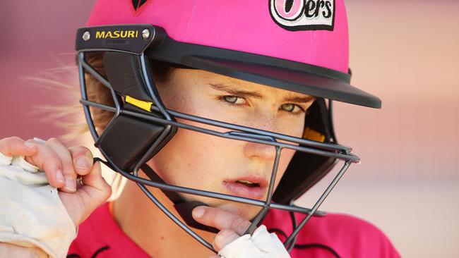 Australian sporting heroine Ellyse Perry preparing to bat in the Women’s Big Bash League last week. Picture: Matt King/Getty Images