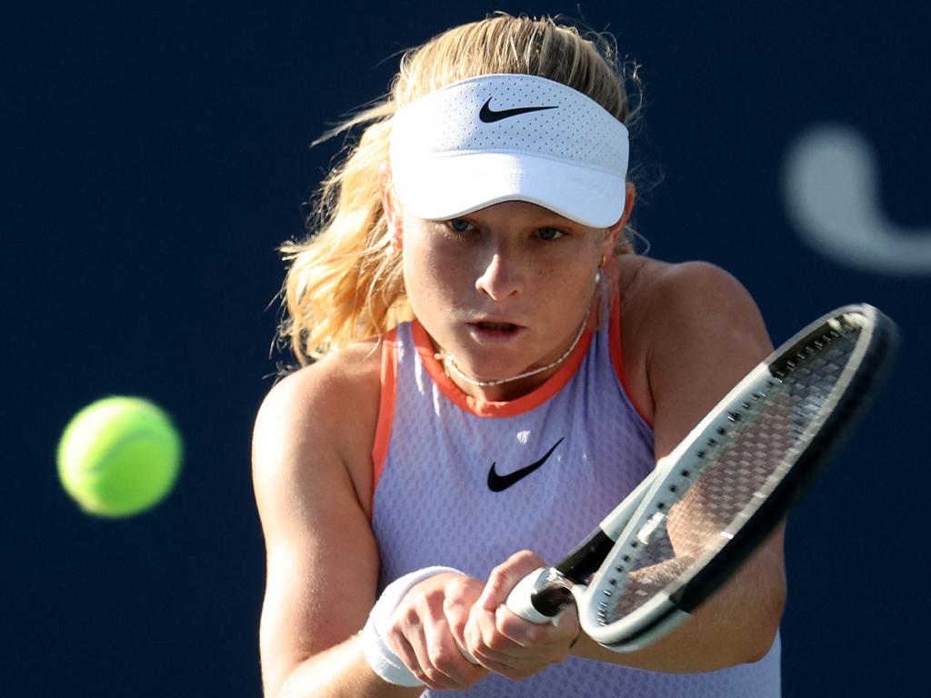 Emerson Jones of Australia returns a shot against Alena Kovackova during their Junior Girls' Singles Second Round match on Day Eight of the 2024 US Open. Picture: Jamie Squire/Getty Images/AFP