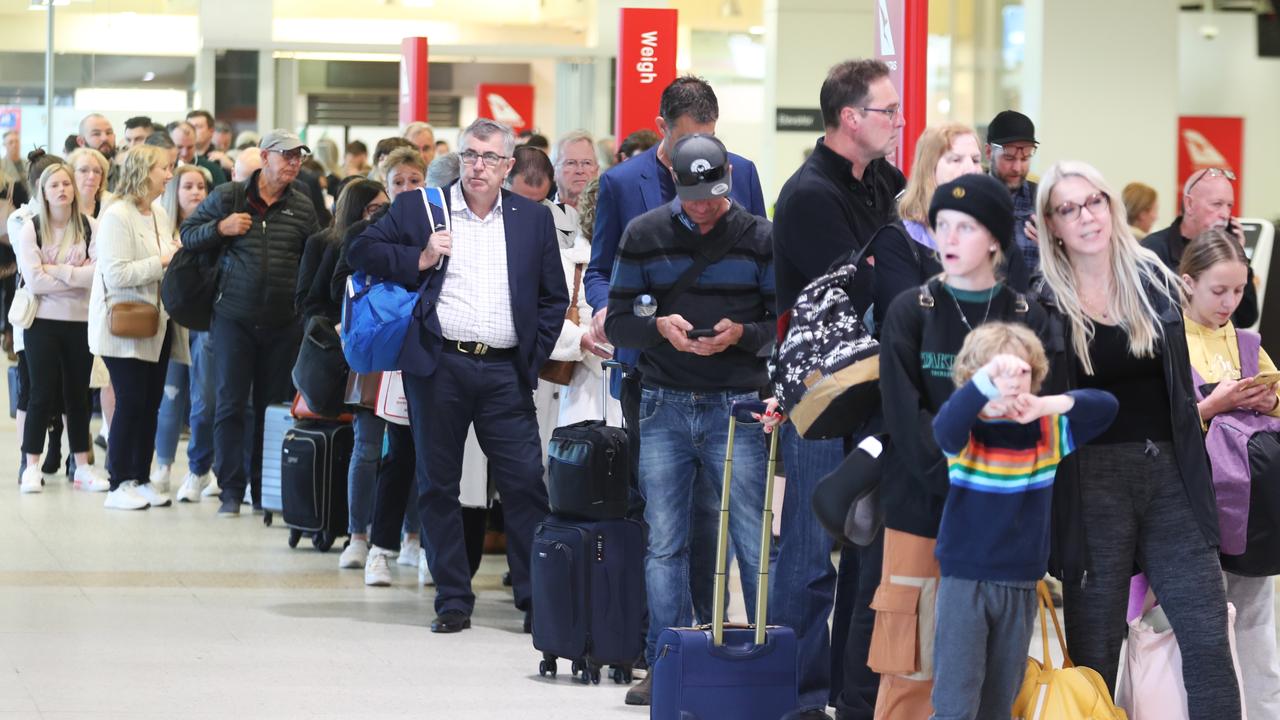 Thousands of Qantas passengers were ordered off flights and out of the terminal to go through security again. Picture: NCA NewsWire / David Crosling