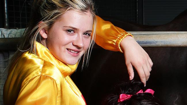 Ben Hook pic - jockeys Kate Brooks (sitting) and Caitlin Forest at Morphettville AThe pair are the next 'big things' in racing with incredible results in their debut year