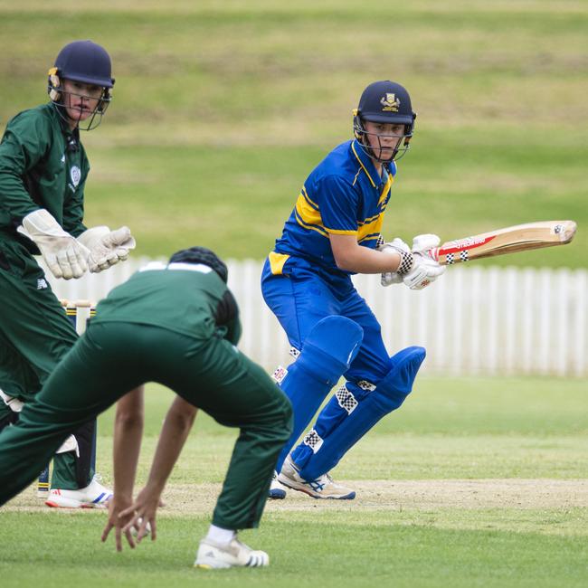 Oliver Lockwood bats for Toowoomba Grammar School (TGS) against Brisbane Boys College (BBC) in round 1 GPS Competition 1st cricket at Mills Oval, TGS, Saturday, February 1, 2025. Picture: Kevin Farmer