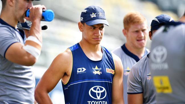 NRL; North Queensland Cowboys training at Queensland Country Bank Stadium. Daejarn Asi . Picture: Alix Sweeney