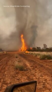 ‘What a f—king c—t’: Bush firefighters react as a fire tornado rips through outback property amid a catastrophic season for the Northern Territory.