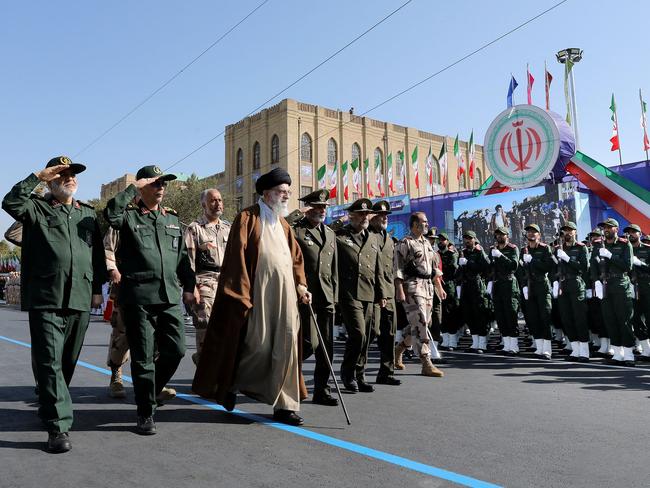 TOPSHOT - A handout picture provided by the office of Iran's Supreme Leader Ayatollah Ali Khamenei on Octobre 10, 2023 shows him attending a joint graduation ceremony for cadets from armed forces academies in the Iranian capital Tehran. Khamenei denied on October 10 any Iranian involvement in Hamas's shock weekend attack on Israel despite its strong support for the Palestinian militant group. (Photo by KHAMENEI.IR / AFP) / === RESTRICTED TO EDITORIAL USE - MANDATORY CREDIT "AFP PHOTO / HO / KHAMENEI.IR" - NO MARKETING NO ADVERTISING CAMPAIGNS - DISTRIBUTED AS A SERVICE TO CLIENTS ===