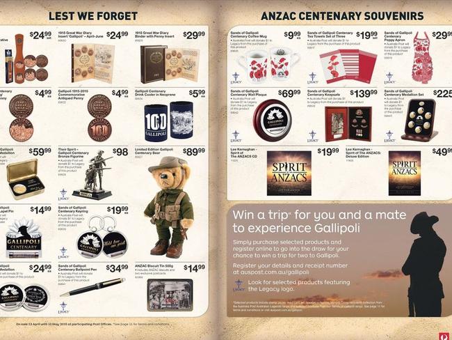 Ambiguity ... A recent Australia Post catalogue advertising Anzac Centenary souvenirs. Picture: Australia Post