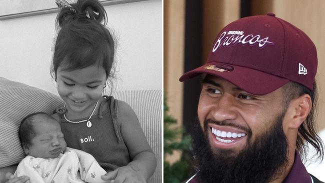 Brisbane Broncos prop Payne Haas has announced the early arrival of his second child, Luckee.