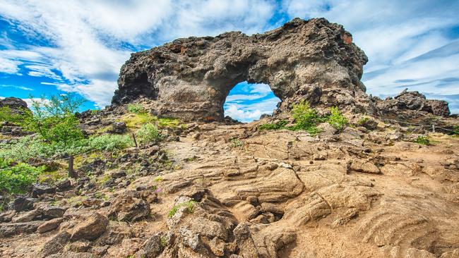 Lava window in the volcanic region of Dimmuborgir.