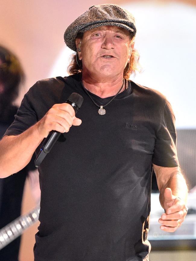 ACDC frontman Brian Johnson rocks the Vax Live crowd. Picture: AFP