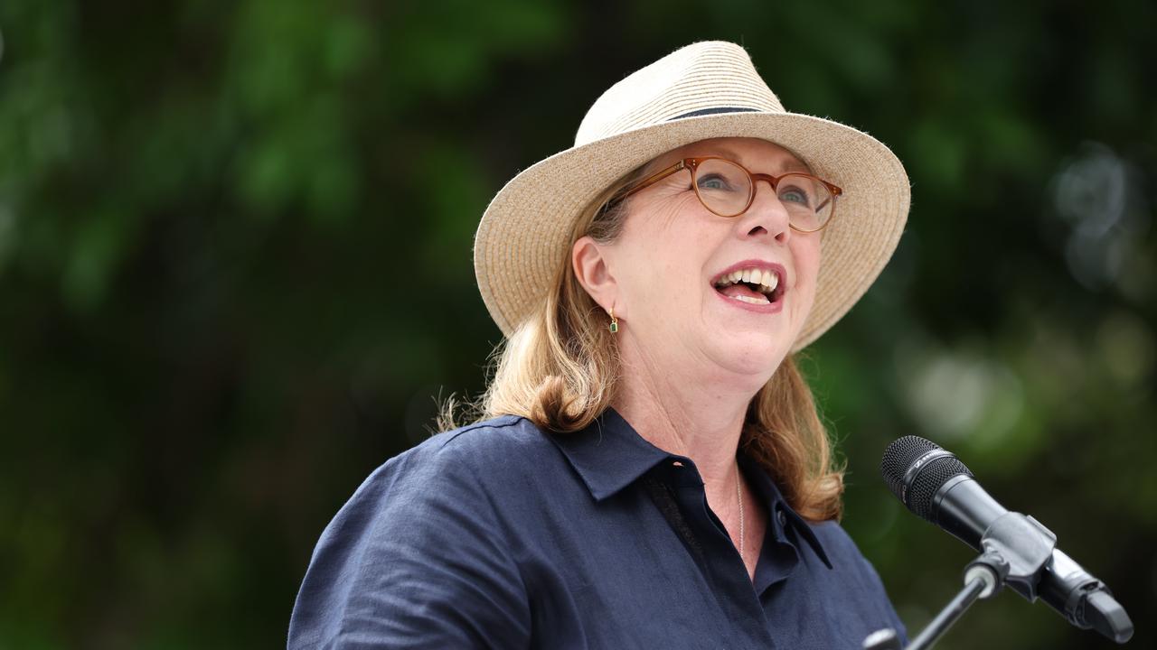 Federal Minister for Infrastructure Catherine King at the opening of the Kangaroo Point Bridge in Brisbane. Picture: Lachie Millard