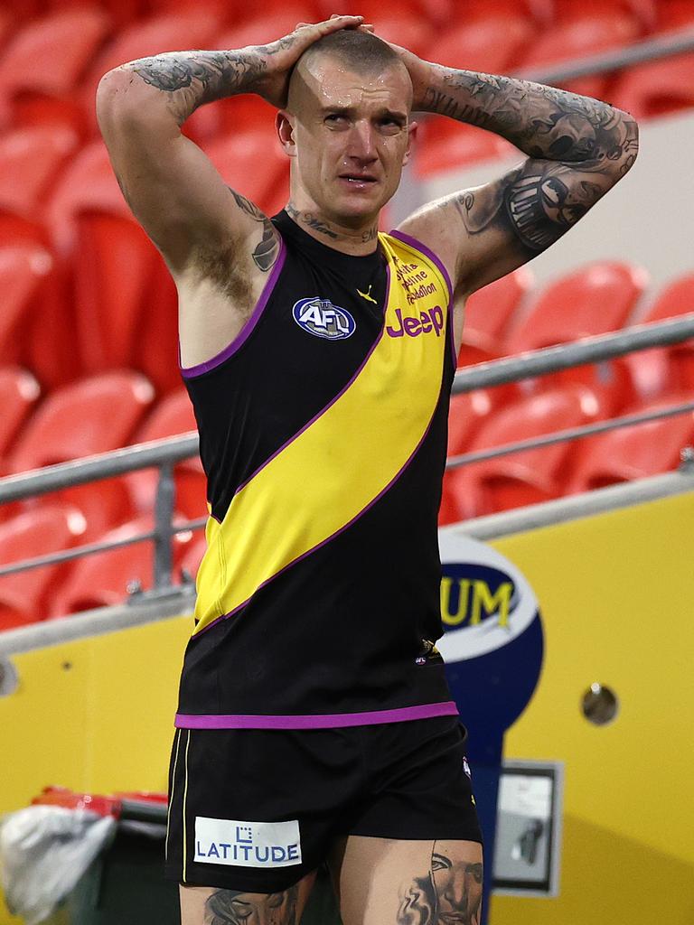 The Tigers champion is believed to have suffered a rib injury. Picture: Michael Klein