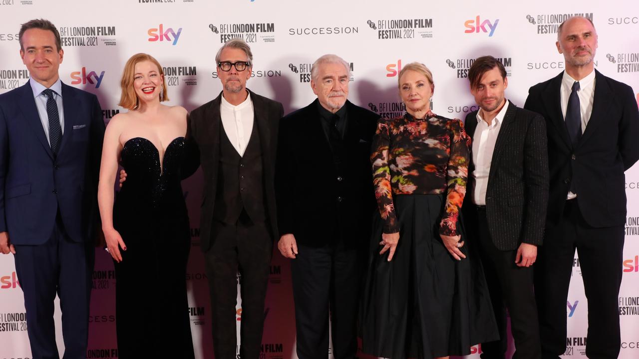 Matthew Macfadyen, Sarah Snook, Alan Ruck, Brian Cox, J. Smith Cameron, Kieran Culkin, and Jesse Armstrong attend the Succession European Premiere during the 65th BFI London Film Festival at The Royal Festival Hall on October 15 in London. Picture: Lia Toby/Getty Images for BFI