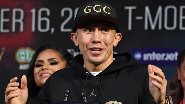 Gennady Golovkin speaks during a news conference at MGM Grand Hotel &amp; Casino.