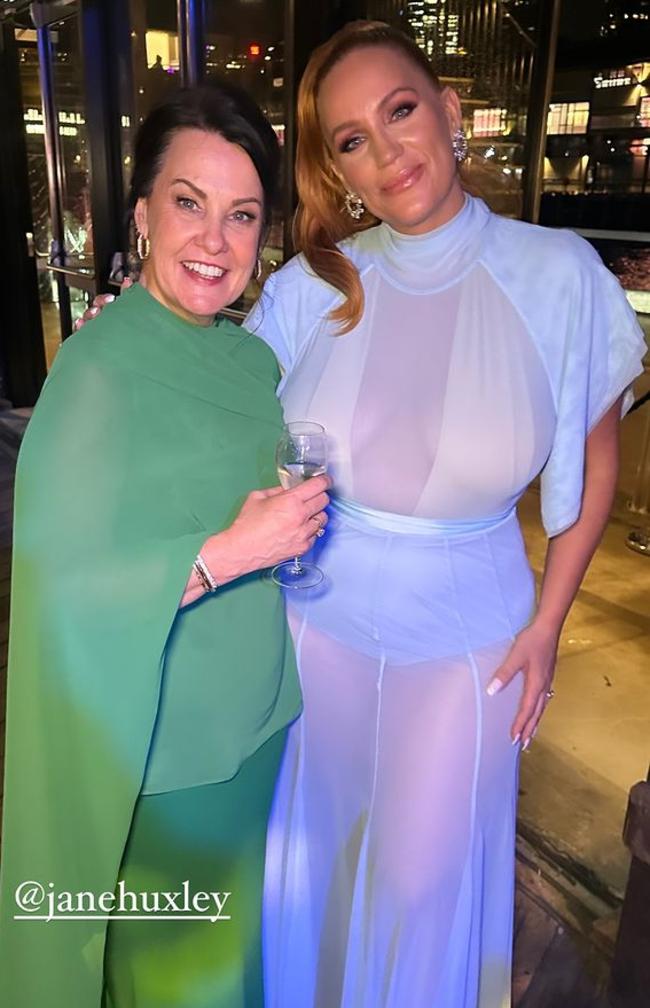 The 41-year-old flaunted her undergarments in the sheer mesh dress as she posed alongside Jane Huxley, the CEO of Are Media, which owns Marie Claire magazine. Picture: Instagram/JulesRobinson