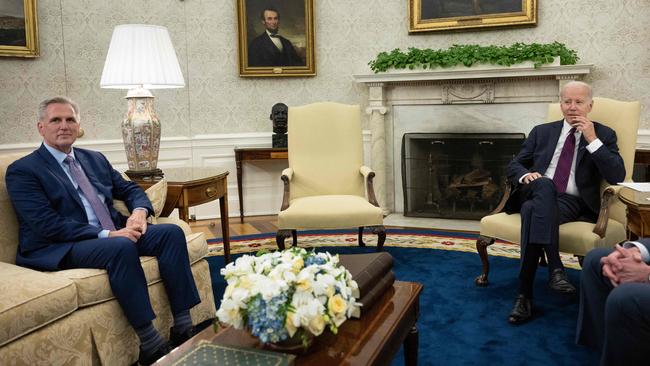 Joe Biden, right, and House Speaker Kevin McCarthy, left, will meet for more talks on defusing the US debt ceiling standoff. The President told reporters ‘much of what they’ve already proposed is simply, quite frankly, unacceptable’. Picture: AFP