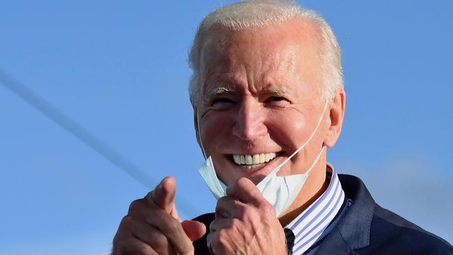 Joe Biden at a drive-in event with at Dallas High School, Pennsylvania. Picture: AFP)