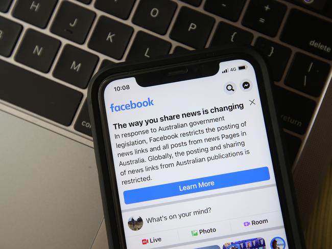 Facebook has banned publishers and users in Australia from posting and sharing news content as the Australian government prepares to pass laws that will require social media companies to pay news publishers for sharing or using content on their platforms. Picture: Getty