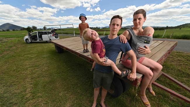 Nathan Costin with his wife Jennifer, and their three children Benedict, 4, David, 2, and John Henry, eight months, have been living a nightmare. Picture: Lyndon Mechielsen