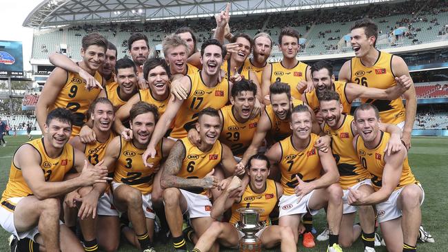 The West Australian State team celebrate beating South Australia at the Adelaide Oval. Picture Sarah Reed