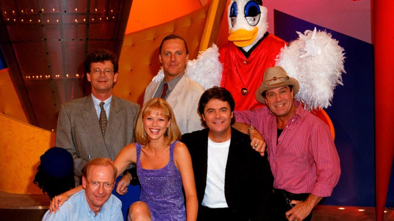 The cast of Hey Hey It’s Saturday: Red Symons, Wilbur Wilde, Plucka Duck, John Blackman, Jo Beth Taylor, Daryl Somers and Ian ‘Molly’ Meldrum. Picture: Supplied.