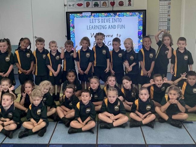 Star of the Sea Prep students pulling a silly face on their first day of school.