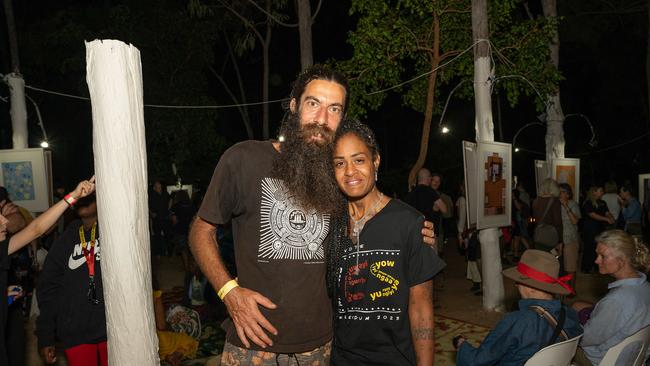 Clara Moura and Jesse Lethbridge at the Gapan Gallery of Garma Festival on Friday August 2023. Picture: Pema Tamang Pakhrin