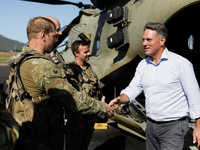 Deputy Prime Minister and Defence Minister Richard Marles and Minister for Defence Industry Patrick Conroy at RAAF Base Townsville where they inspected a CH-47 Chinook.