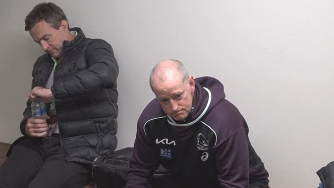 Broncos CEO Dave Donaghy and coach Michael Maguire after the Manly loss. Pic: Fox League